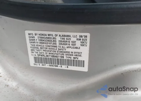 2006 Honda Odyssey Ex-L из США, поврежденный, VIN 5FNRL38716B461199